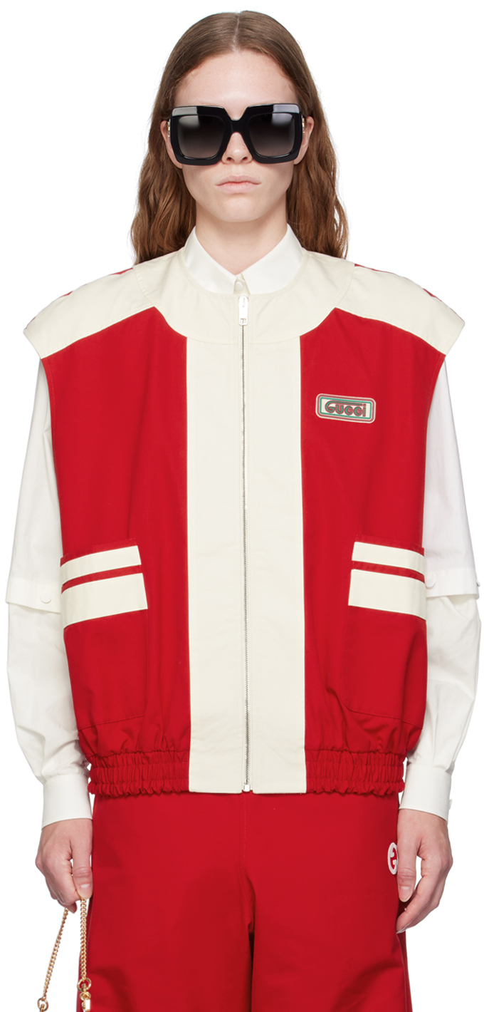 Gucci Cotton Gilet Jacket With  Patch In Red
