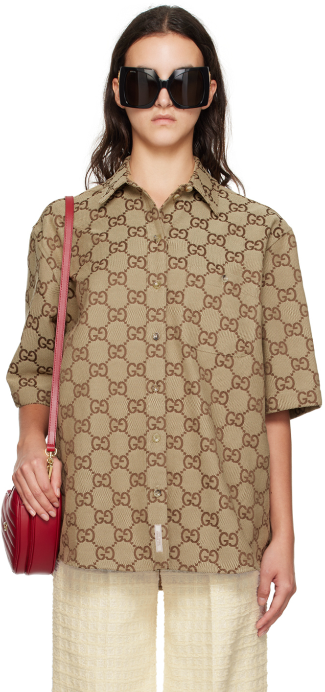 Gucci: Tan Maxi GG Shirt | SSENSE