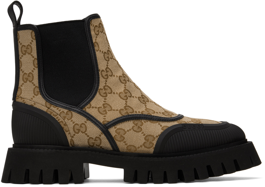 Shop Gucci Beige & Black Gg Chelsea Boots In 9751 Beige Ebony/be.