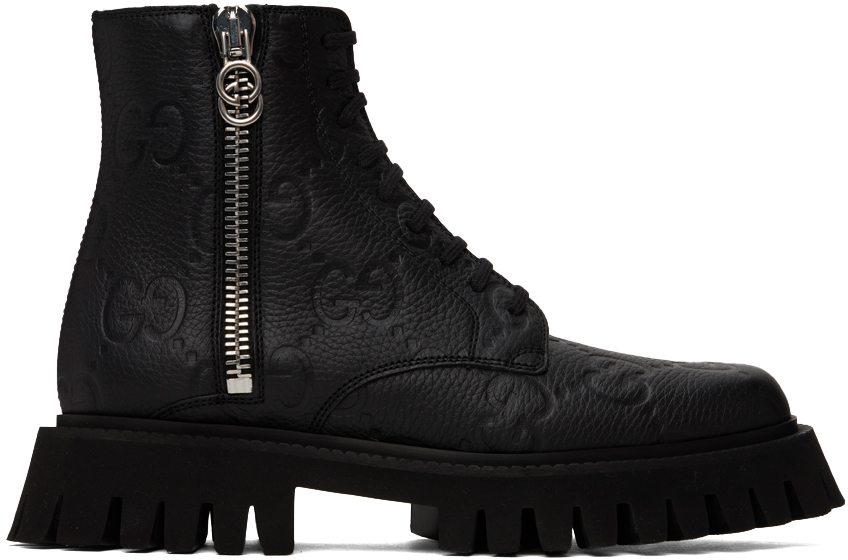 Shop Gucci Black Gg Boots In 1000 Black