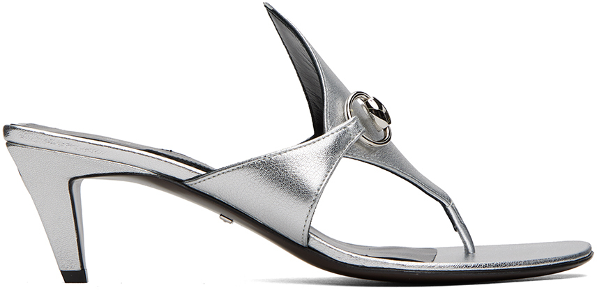 Gucci Silver Horsebit Heeled Sandals
