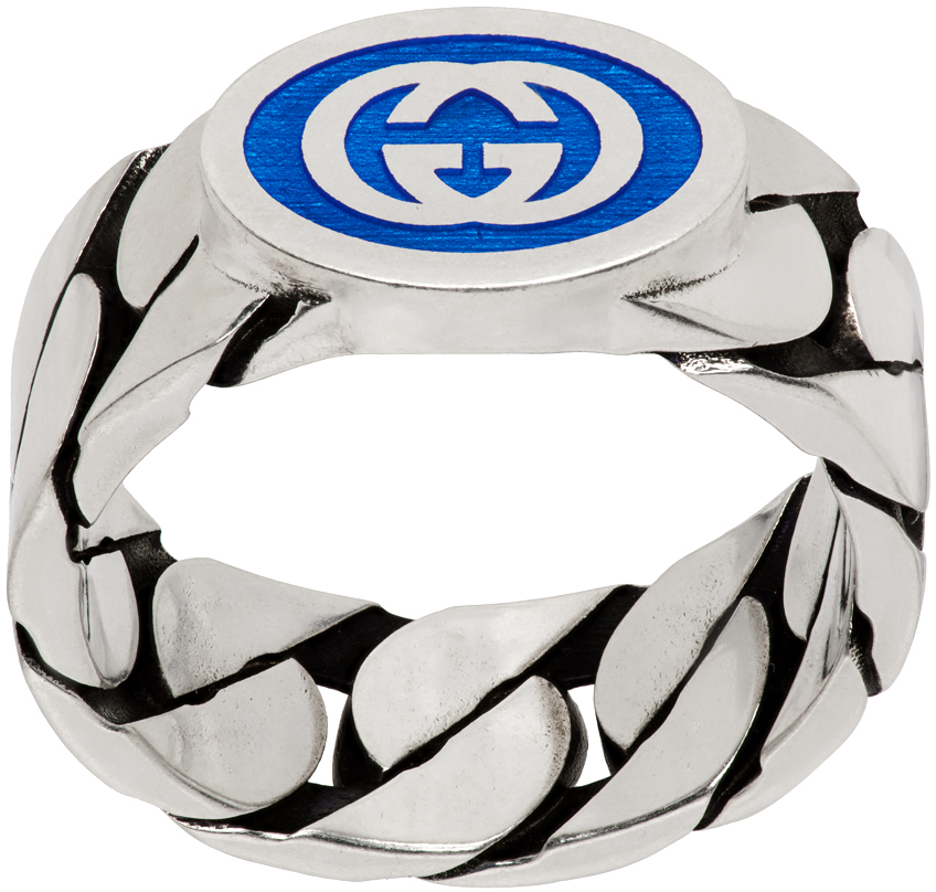 Silver & Blue Curb Chain Ring