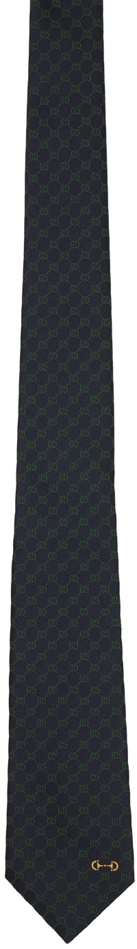 Gucci Navy & Green GG Jacquard Tie