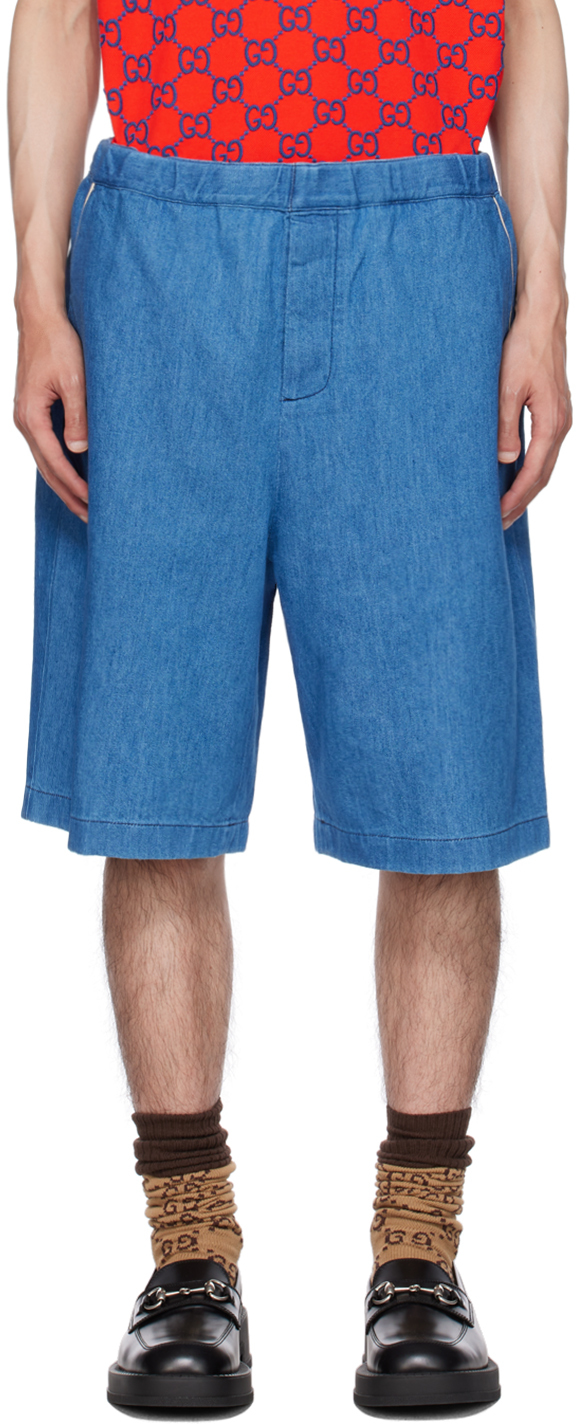 Blue Drawstring Denim Shorts