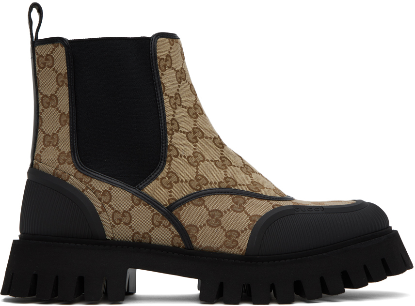 Shop Gucci Beige & Black Gg Boots In 9751 Beige Ebony/be.