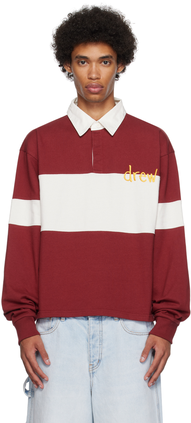 drew house Burgundy & White Embroidered Long Sleeve Polo