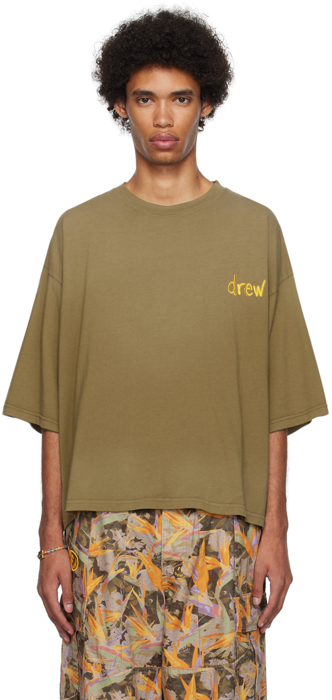 drew house: Green Embroidered T-Shirt | SSENSE Canada