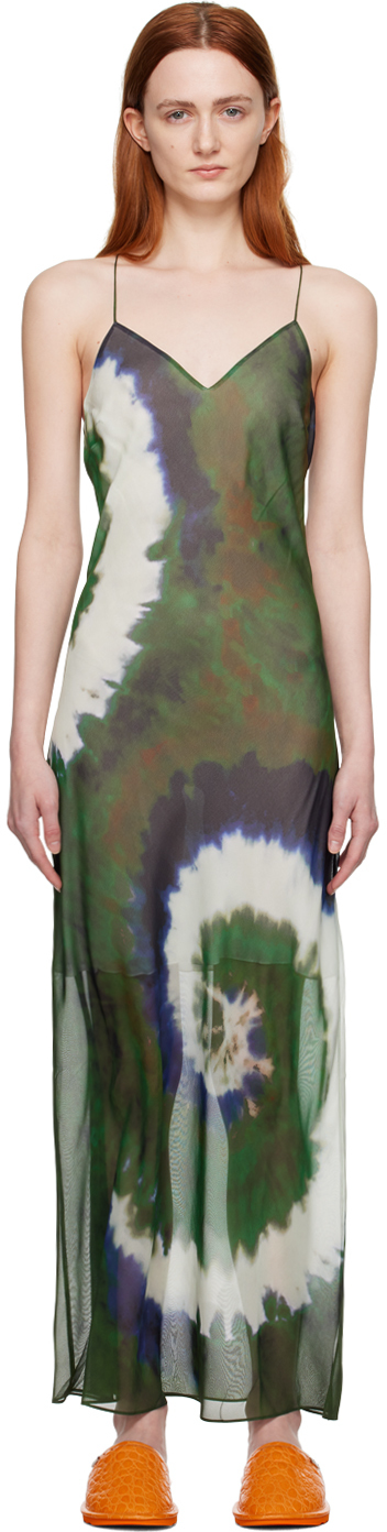 Shop Frame Green Julia Sarr Jamois Edition Midi Dress In Fatigue Multi