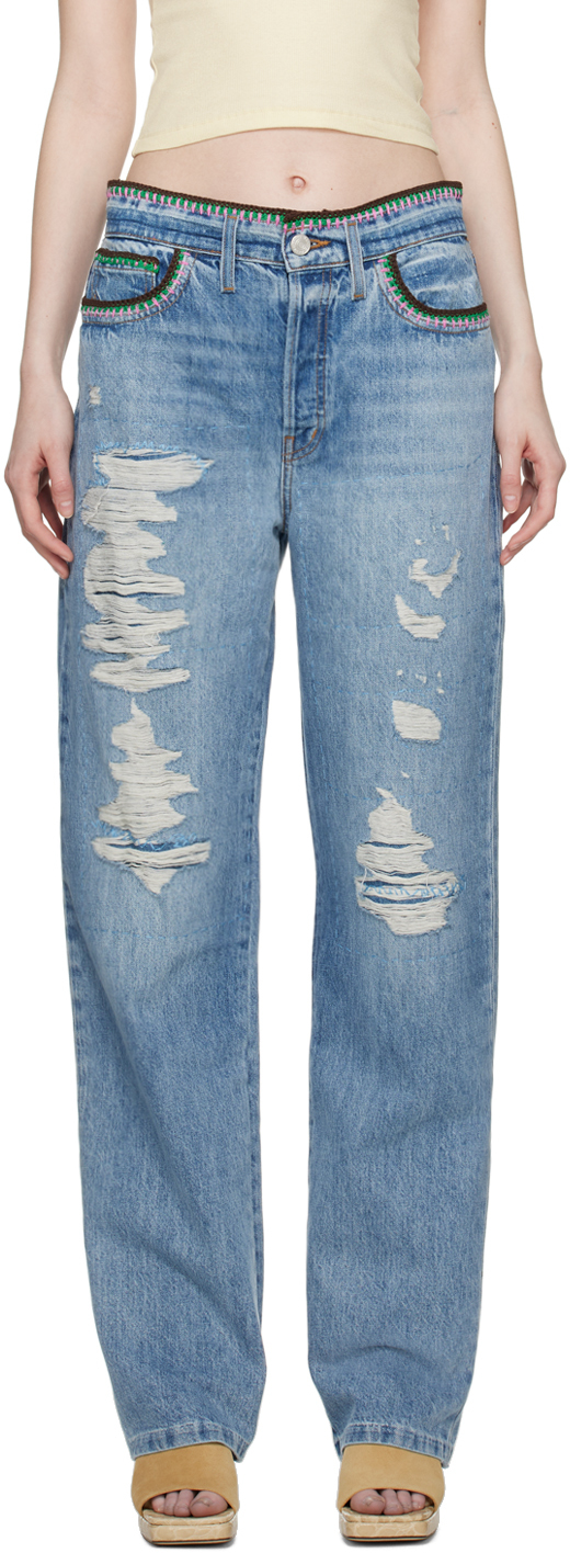 Frame Blue Julia Sarr-jamois Edition Baggy Low Rise Straight Jeans In Airwaves