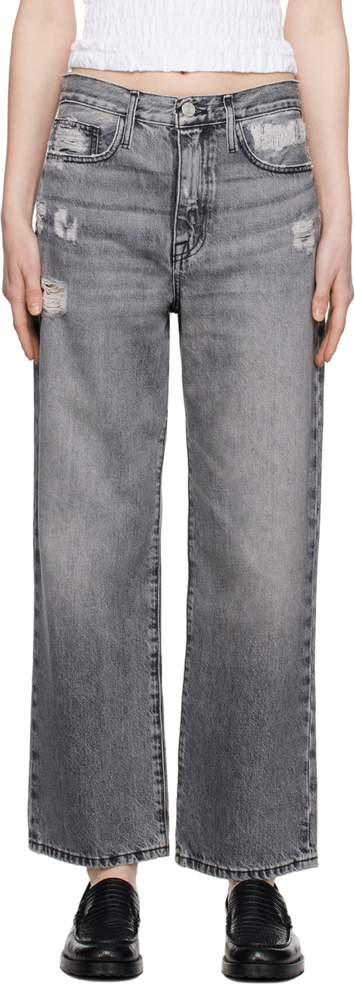 Frame Gray 'le Jane Crop' Jeans In Kallin Rips