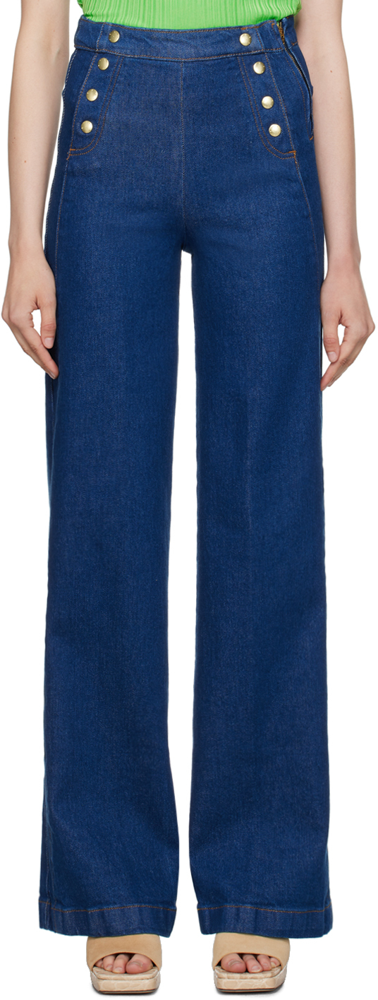 Frame Sailor Snap High-rise Wide-leg Jeans In Adele