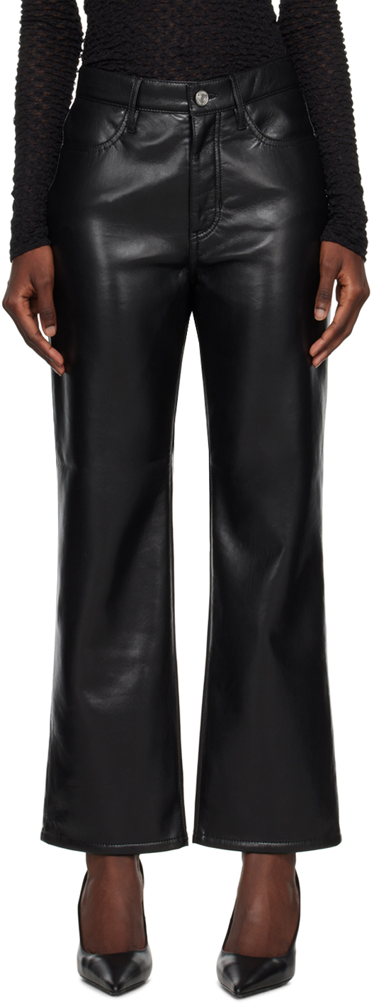 Frame Le Jane Cropped Stretch-leather Straight-leg Pants In Black