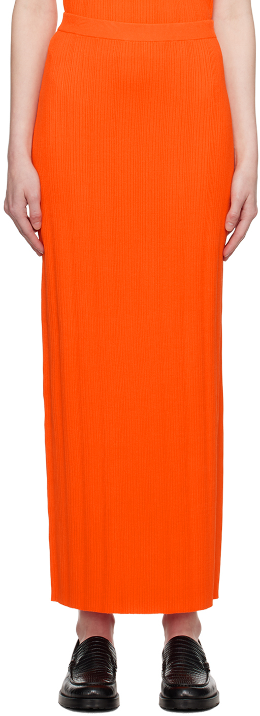 Frame Orange Cutout Maxi Skirt In Bright Tangerine