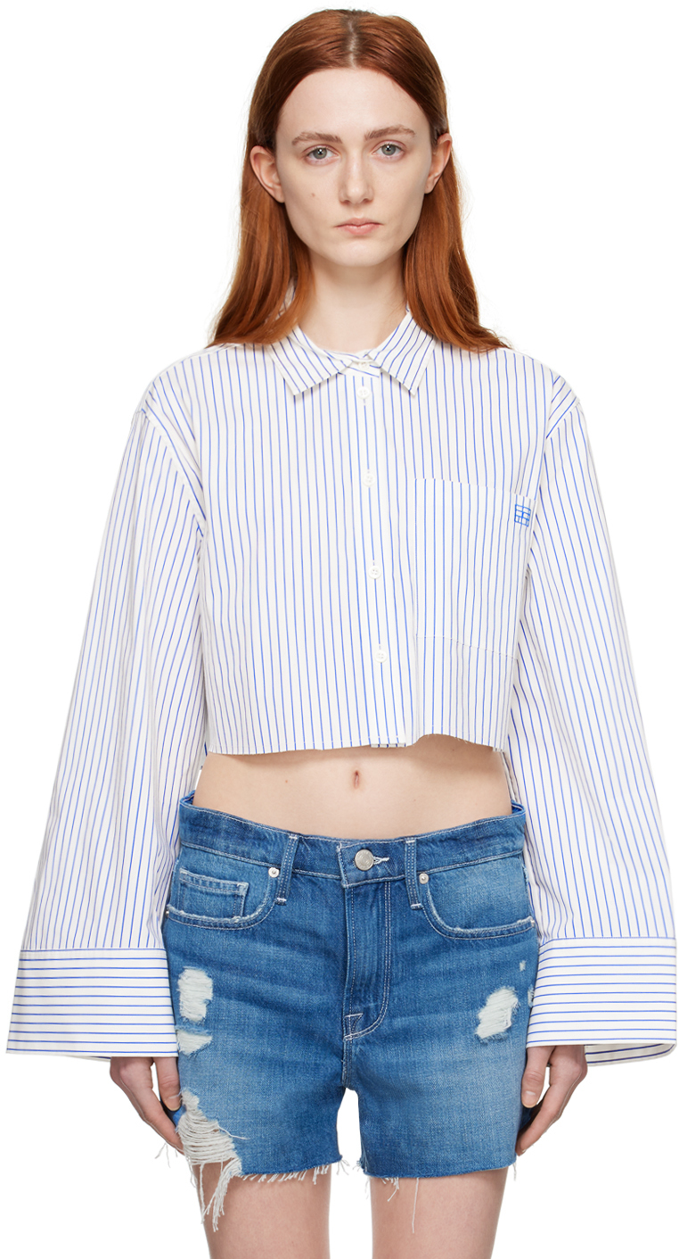 FRAME Blue & White Cropped Shirt