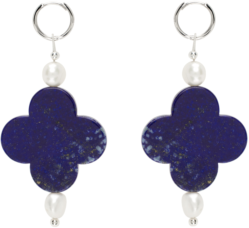 Santangelo Silver & Blue Taro Earrings In Blue Lapis
