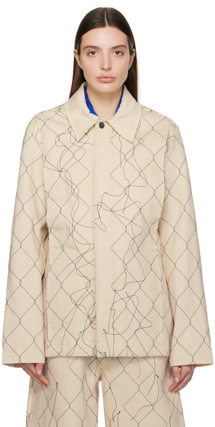 Airei Beige Embroidered Denim Jacket In Natural 2