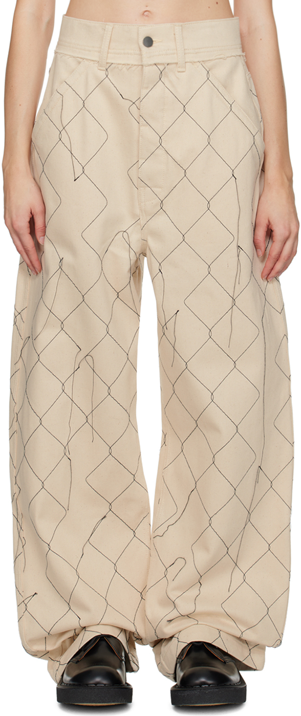 Airei Beige Embroidered Jeans In Natural 2