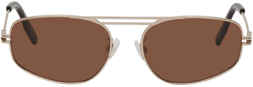 Mcq By Alexander Mcqueen Gold Oval Sunglasses In 002 Gold/gold/brown