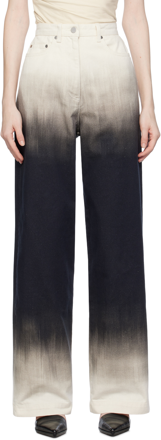 Peter Do White & Black Oversized Jeans In Grayscale Brushstrok 