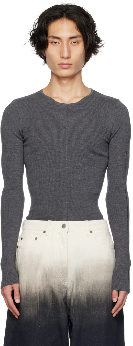 Peter Do Gray Ribbed Sweater In Ash Gray