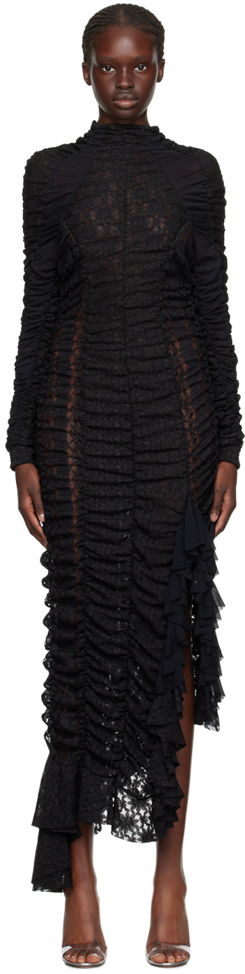 Ester Manas Black Ruched Midi Dress