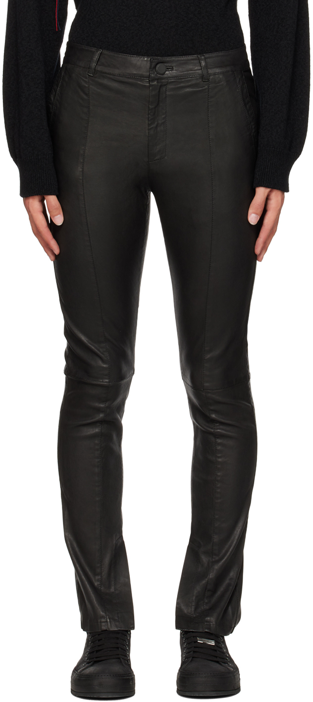 Frei-mut Black Mask Leather Pants In Tar