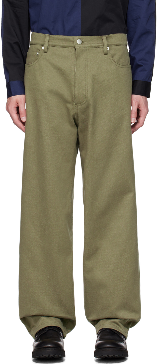 3man Khaki Five-pocket Jeans In Olive
