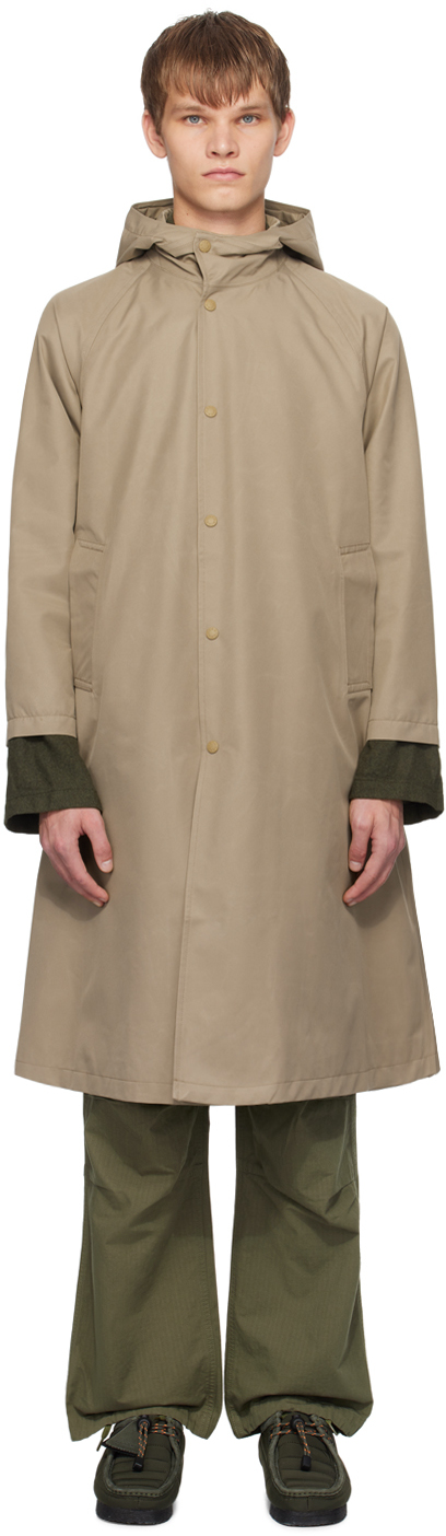 Faux Fur Hooded Coat with Snap Closure in Taupe