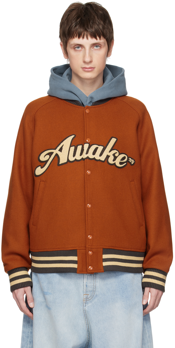 Awake NY Orange Embroidered Bomber Jacket