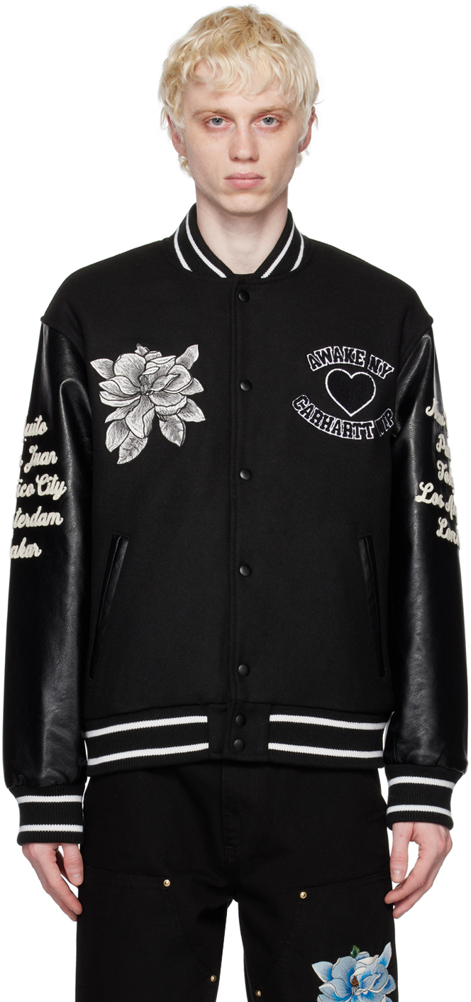 Awake NY: Black Carhartt WIP Edition Teddy Bomber Jacket | SSENSE