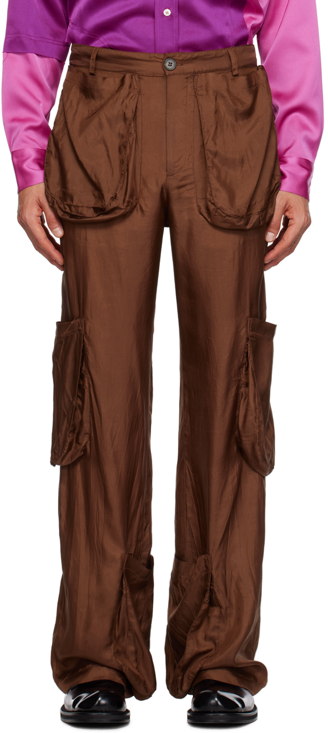 Shop Edward Cuming Brown Cargo Pocket Trousers