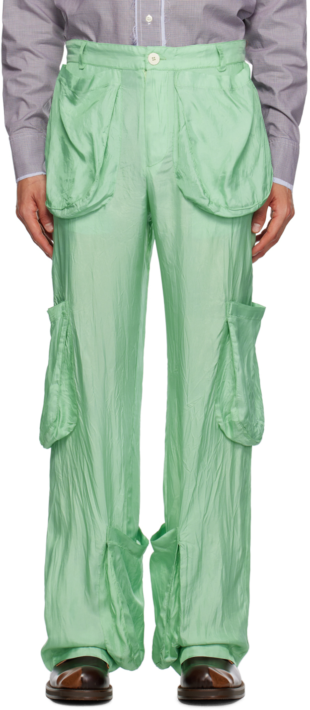 Edward Cuming Green Cargo Pocket Trousers In Mint Green