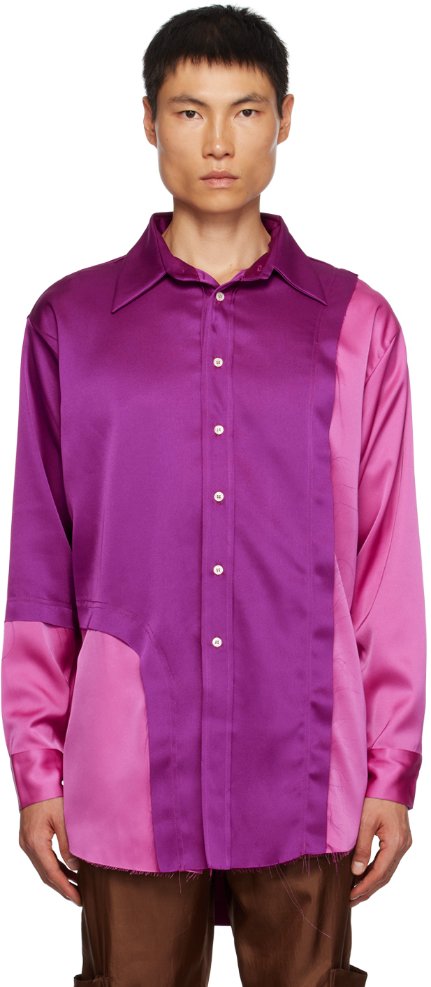 Edward Cuming Purple Paneled Shirt In Purple/fuscia