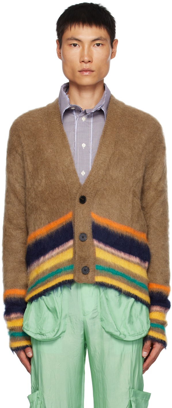 Edward Cuming Brown Striped Cardigan In Multicolour