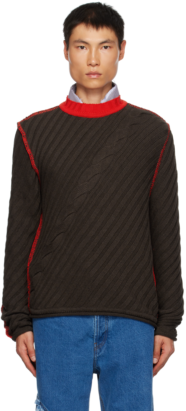 Edward Cuming Brown & Red Contrast Sweater In Brown Red