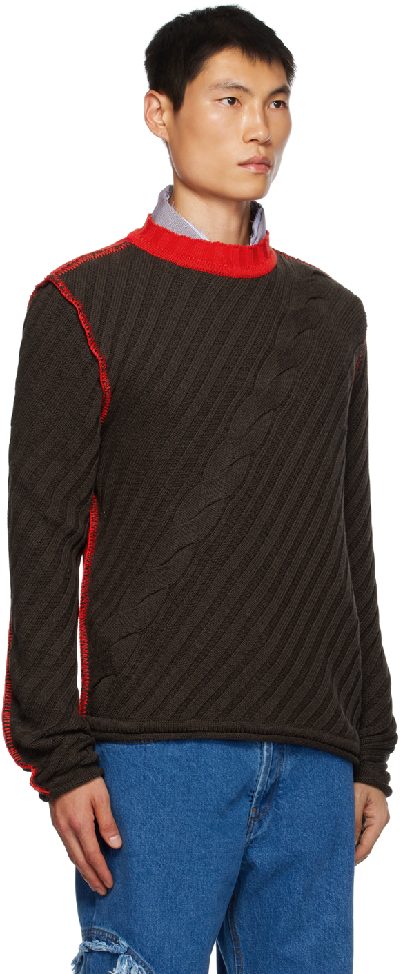 Edward Cuming Brown & Red Contrast Sweater In Brown Red