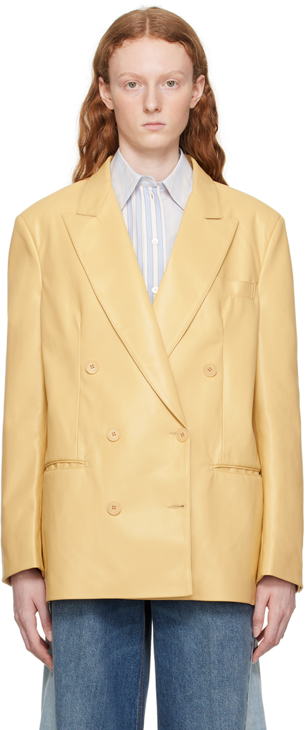 Yellow Oversized Faux-Leather Blazer
