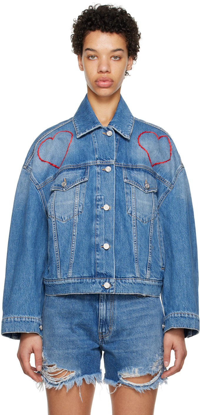 Stella Mccartney Embroidered Denim Jacket In 4406 Mid Blue