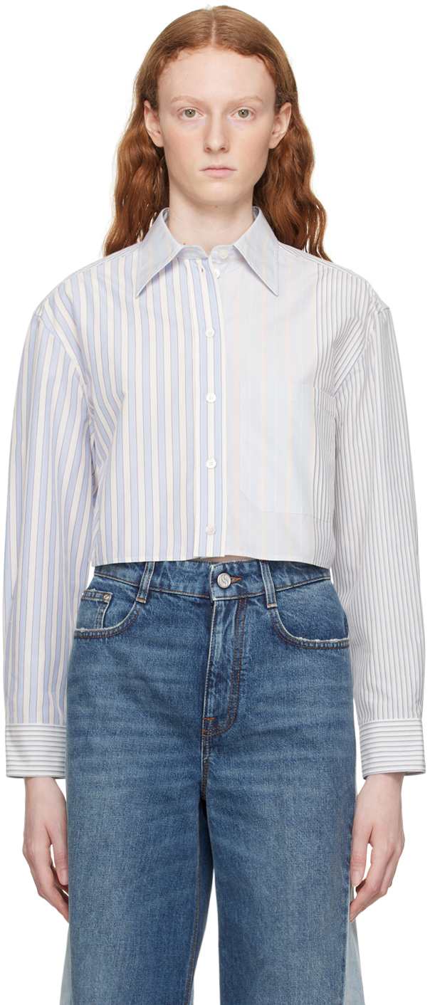 Shop Stella Mccartney Blue Striped Cropped Shirt In 8485 Multicolor