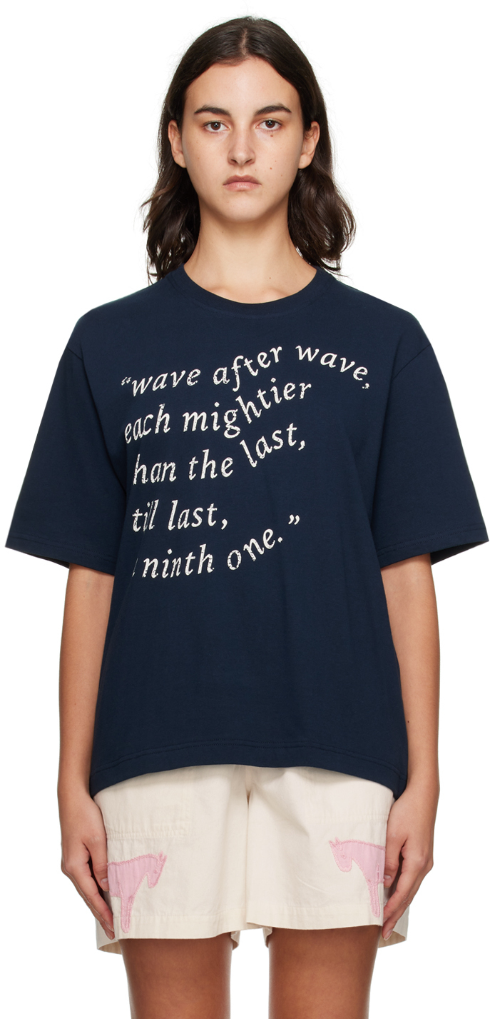 S.s.daley Navy Waves T-shirt In Navy/ecru