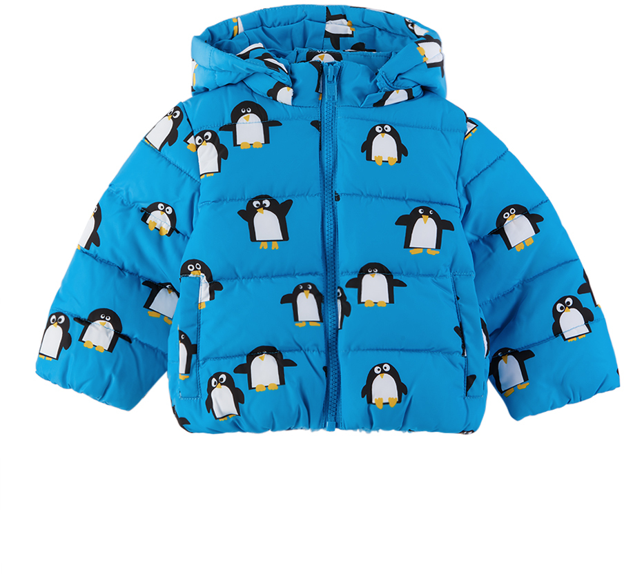Stella Mccartney Baby Blue Penguin Print Puffer Coat In 644mc Blue