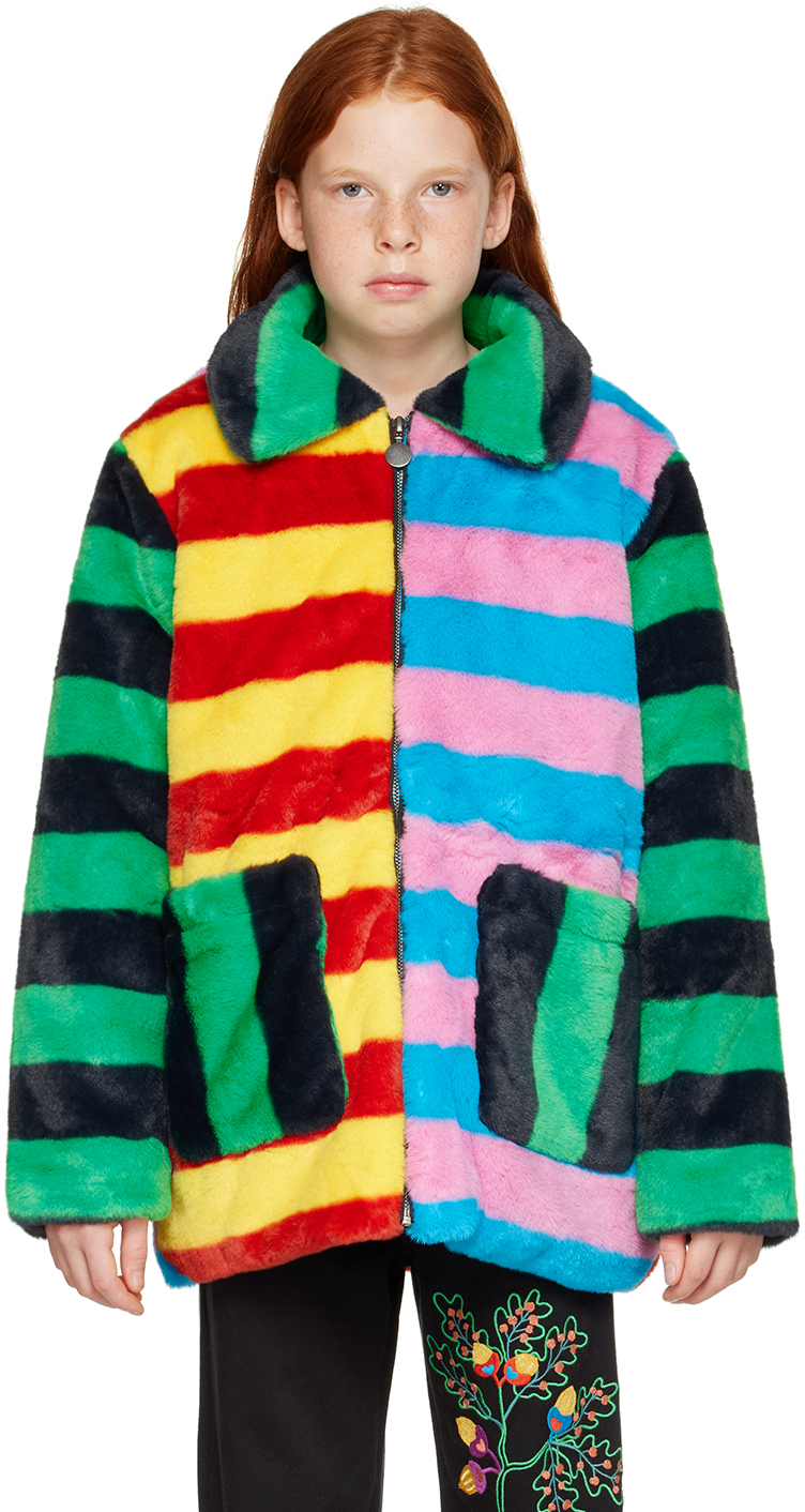 Stella Mccartney Kids Multicolor Striped Faux-fur Coat In 999mc Multi