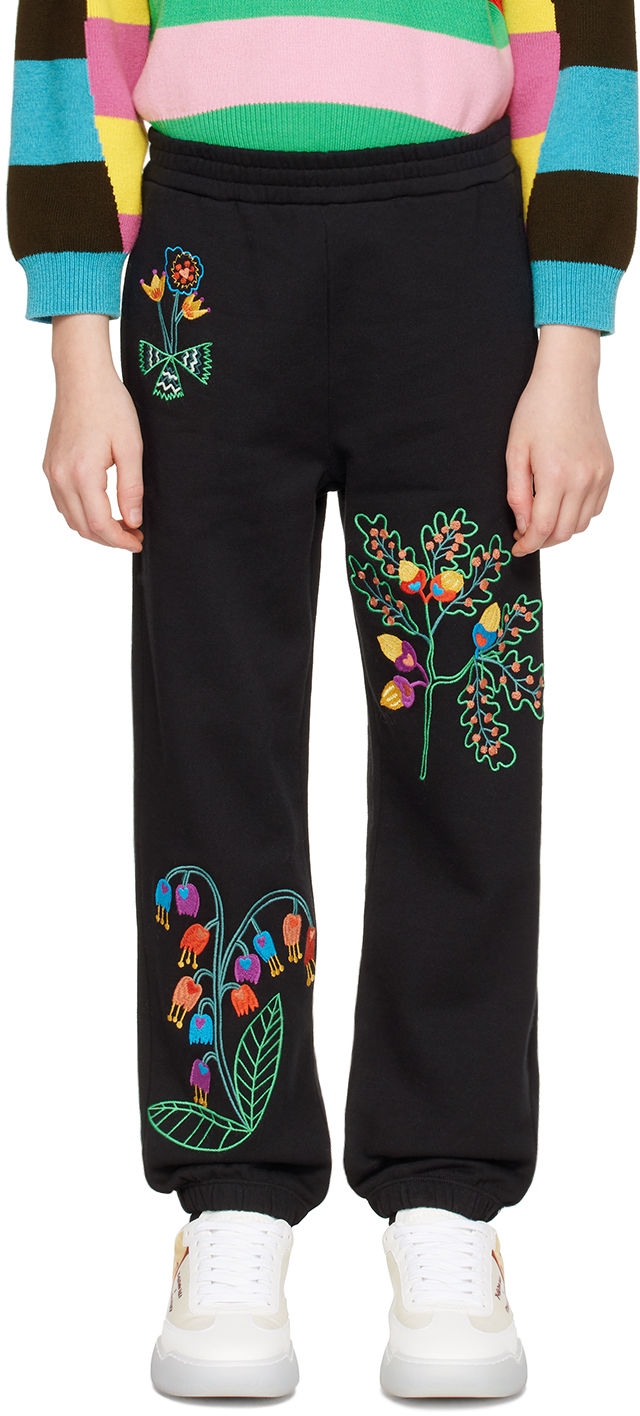 Shop Stella Mccartney Kids Black Acorn Embroidery Sweatpants In 930 Black