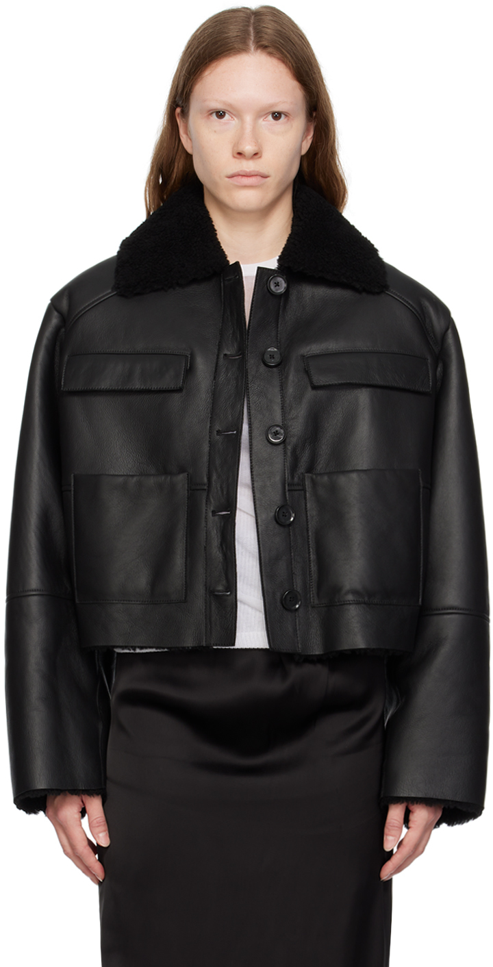 Black Bugur Shearling Jacket by Loulou Studio on Sale