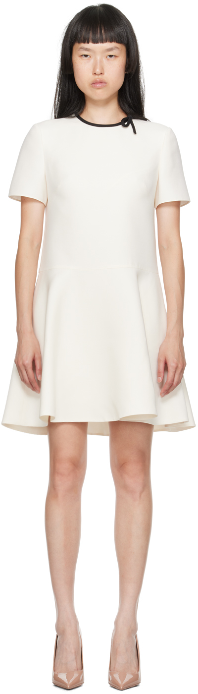 Shop Valentino Off-white Bow Minidress In 0an Avorio/nero