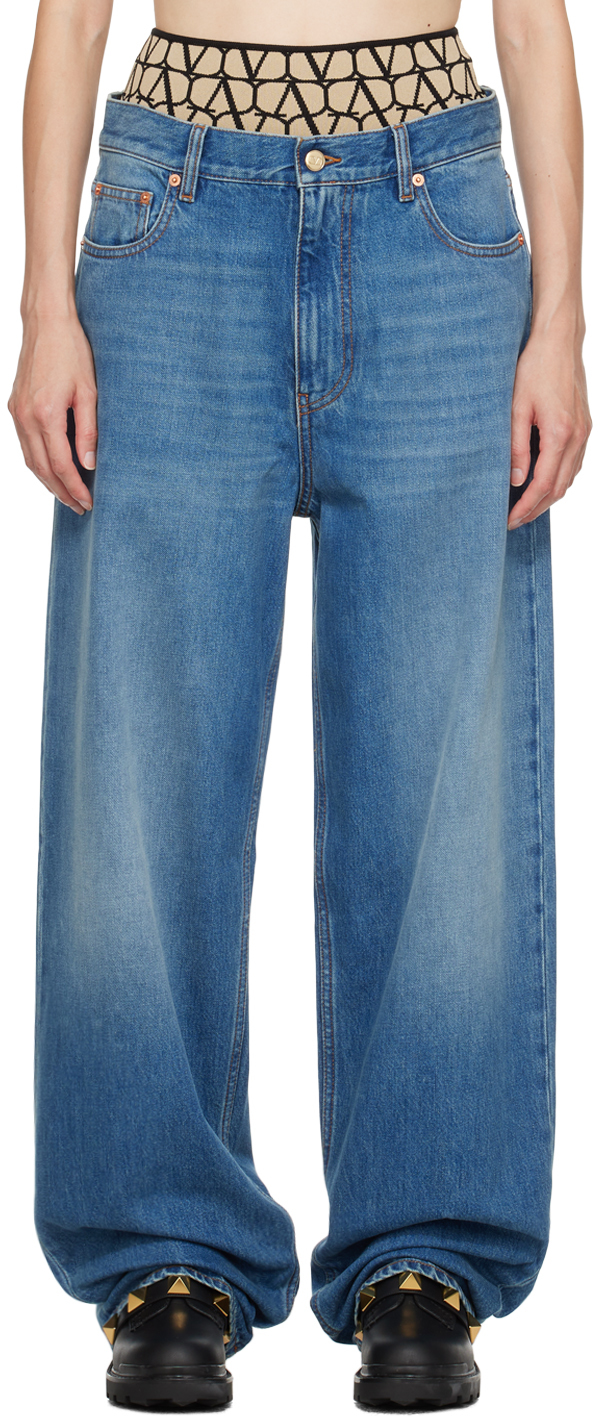 Shop Valentino Blue Hardware Jeans In 508 Denim Blu Lav