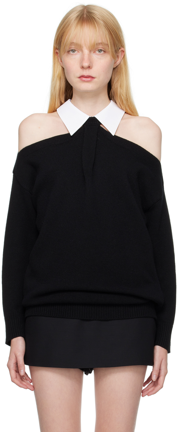 Claude - Pull noir en laine à col rond made in France