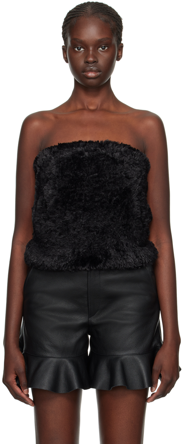 Shop Jw Anderson Black Strapless Faux-fur Camisole In 999 Black