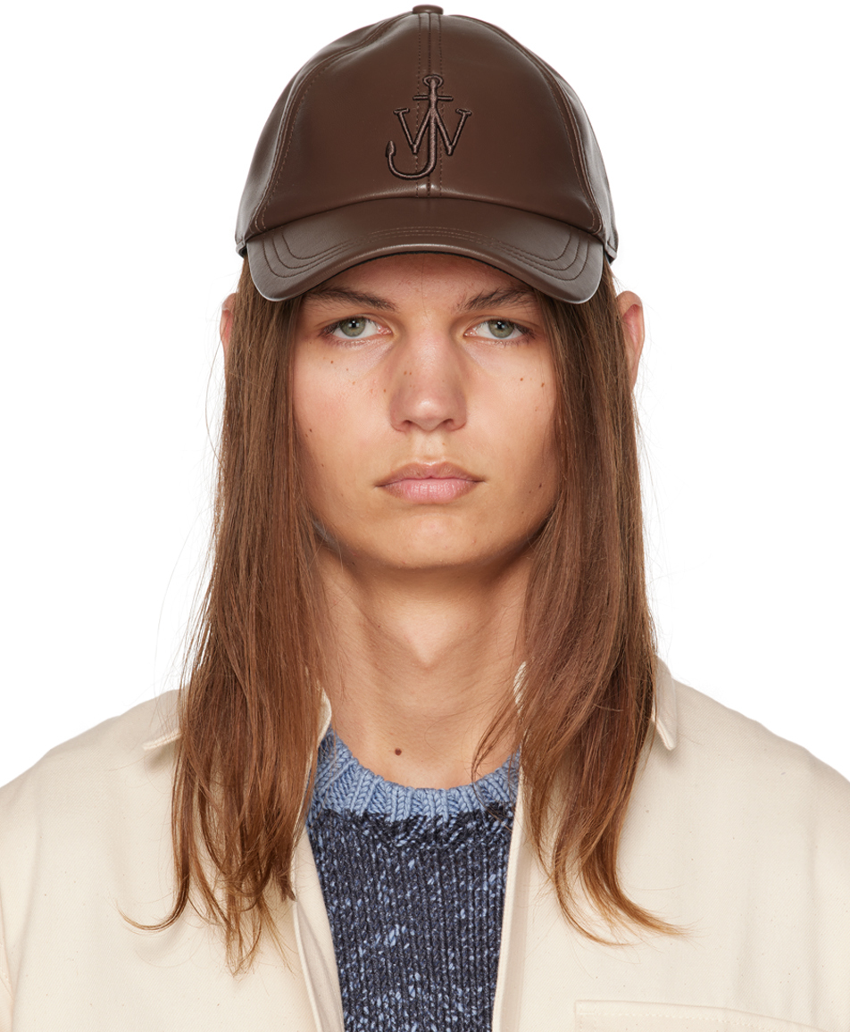 Jw Anderson Brown Anchor Leather Cap In 600 Brown