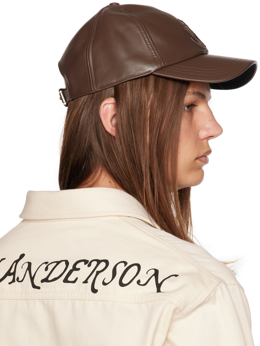 JW Anderson Brown Anchor Leather Cap | Smart Closet